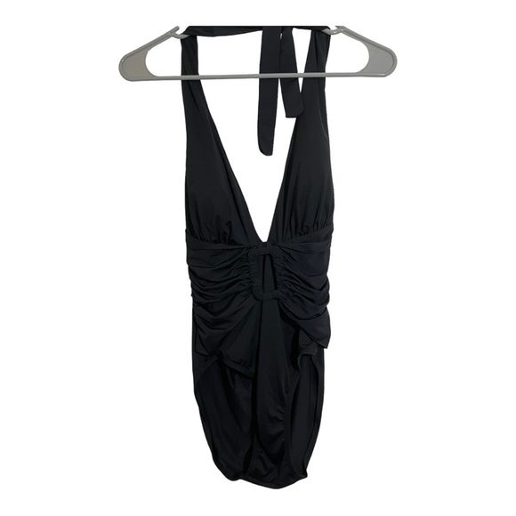 Tommy Bahama womens one piece swimsuit plunge V-neck belt buckle size 8 black - Picture 9 of 15